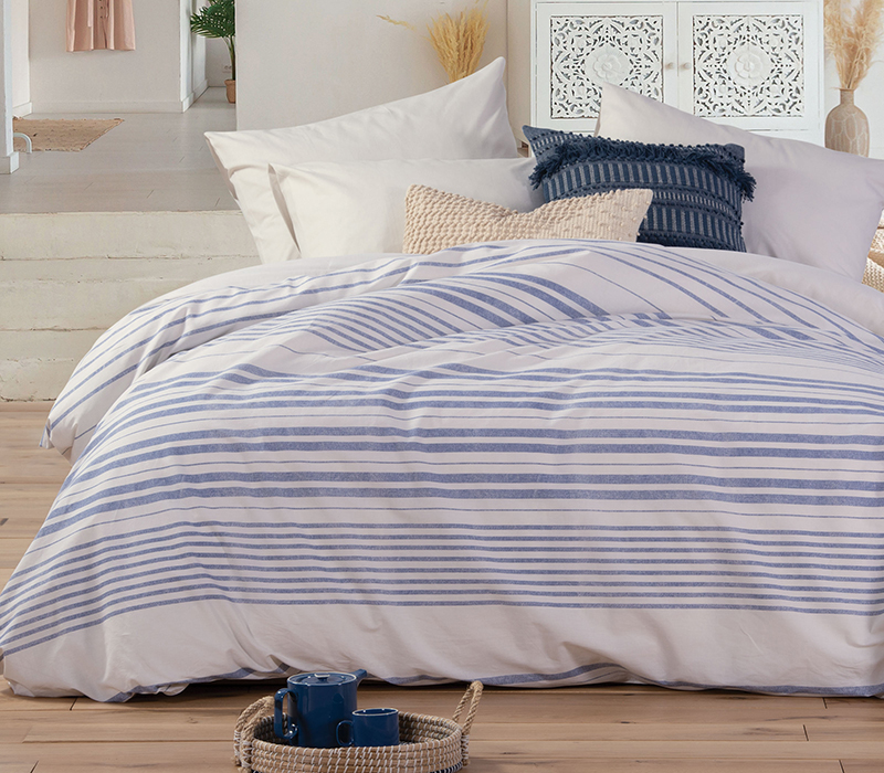 Σεντόνια King Size (Σετ) με λάστιχο 180x200x32 Nef Nef Blue Collection Mercury White/Blue