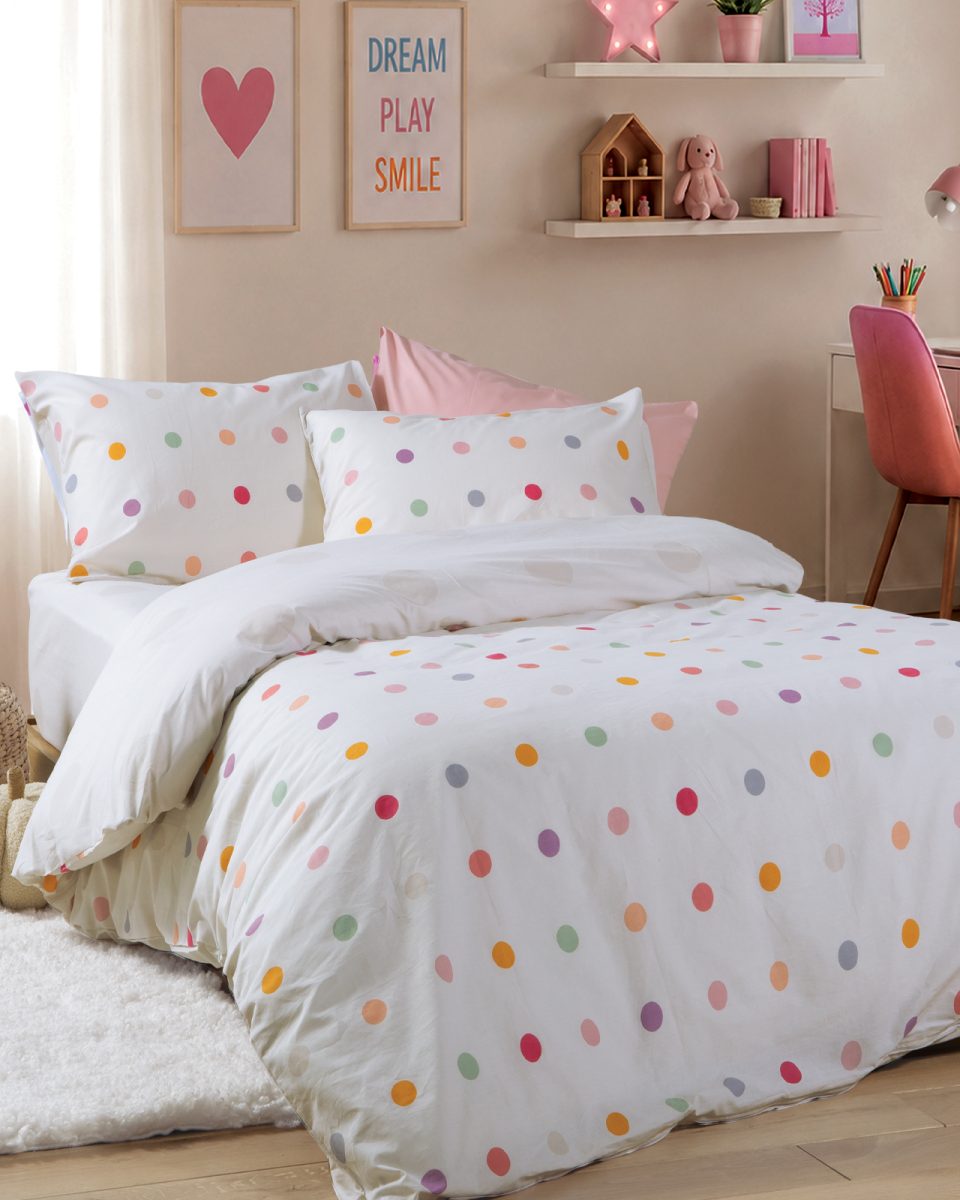 Παπλωματοθήκη Παιδική Μονή (Σετ) Nef-Nef Homeware Dots Ecru