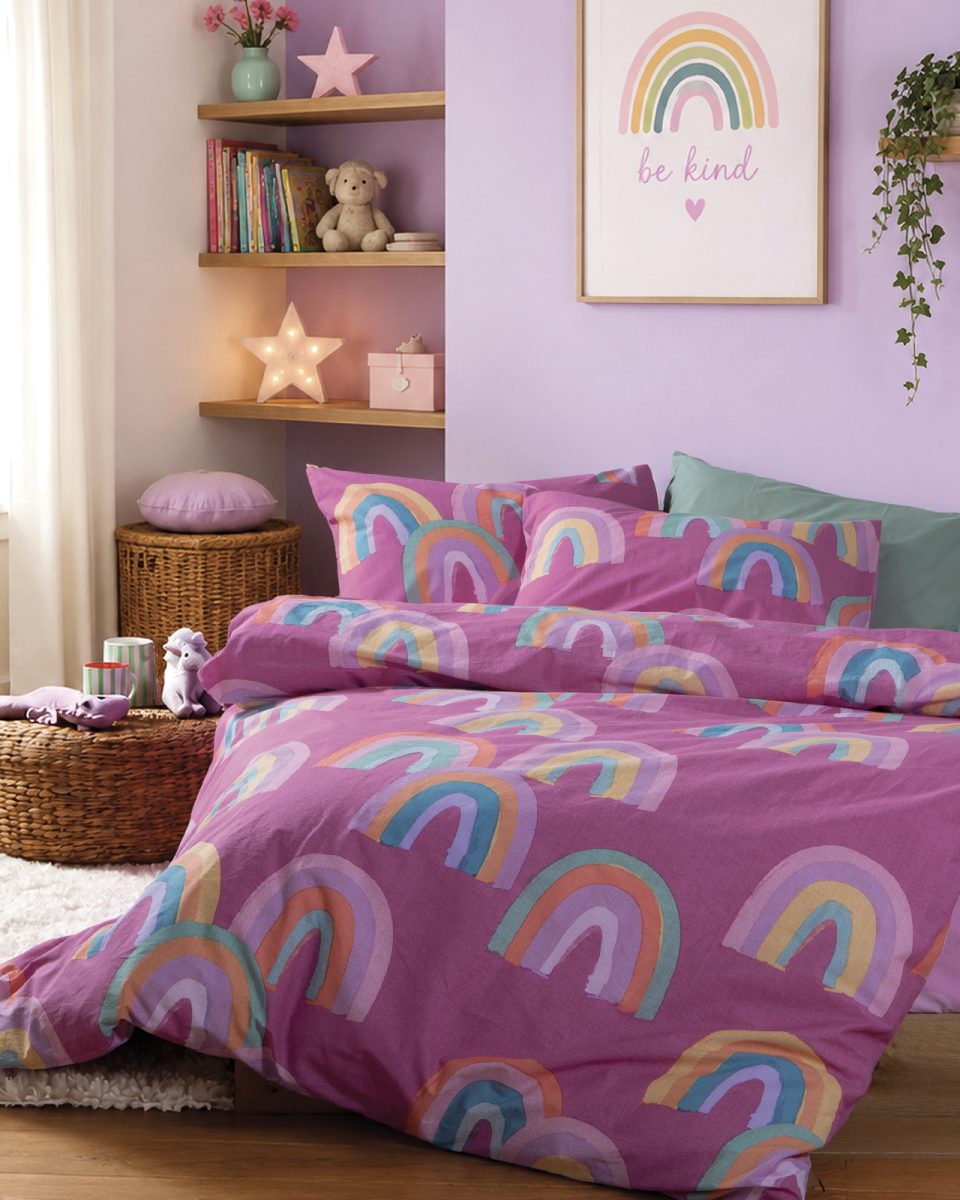 Παπλωματοθήκη Παιδική Μονή (Σετ) Nef-Nef Homeware Rainbow Mood Fuchsia
