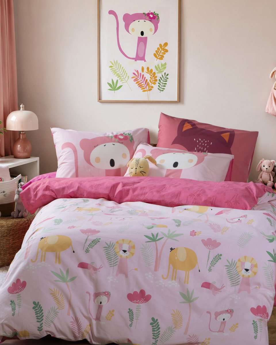 Παπλωματοθήκη Παιδική Μονή (Σετ) Nef-Nef Homeware Wild & Sweet Pink