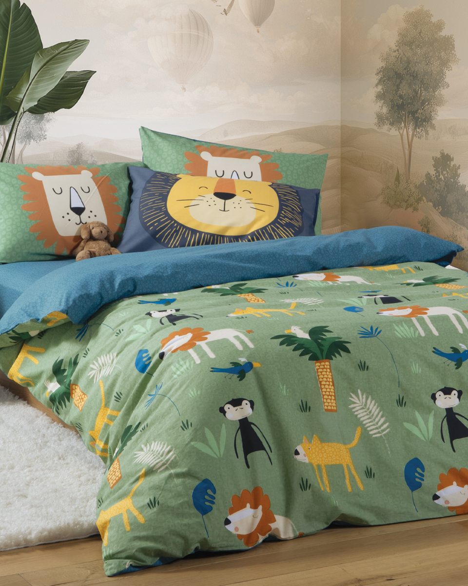 Παπλωματοθήκη Παιδική Μονή (Σετ) Nef-Nef Homeware Jungle Mania Green