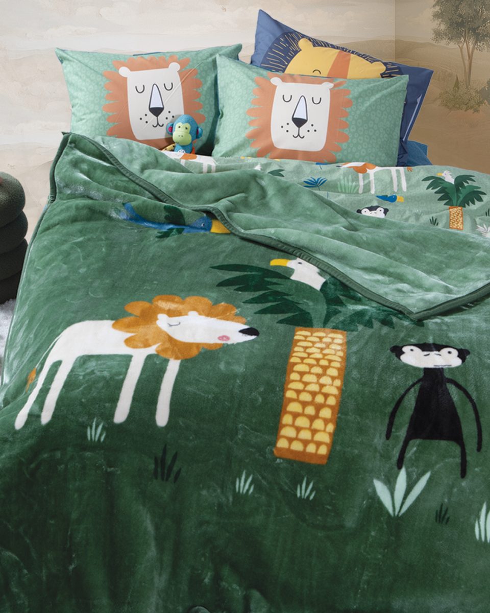 Παιδική Κουβέρτα Μονή 160Χ220 Nef-Nef Homeware Jungle Mania Green