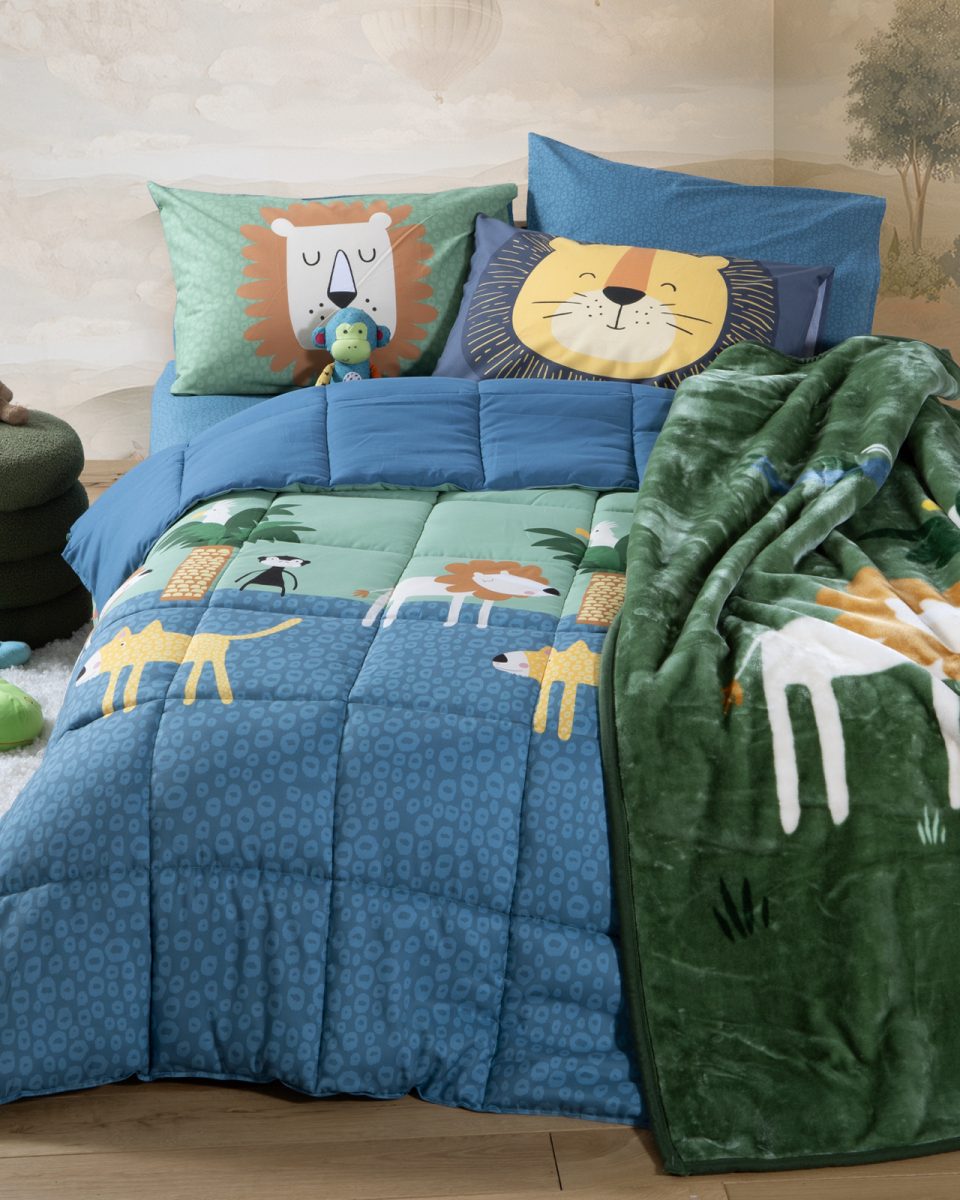 Παιδική Κουβέρτα Μονή 160Χ220 Nef-Nef Homeware Jungle Mania Green