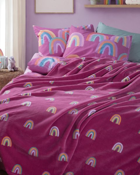 Παιδική Fleece Κουβέρτα Μονή 160x220 Nef-Nef Homeware Rainbow Mood Fuchsia