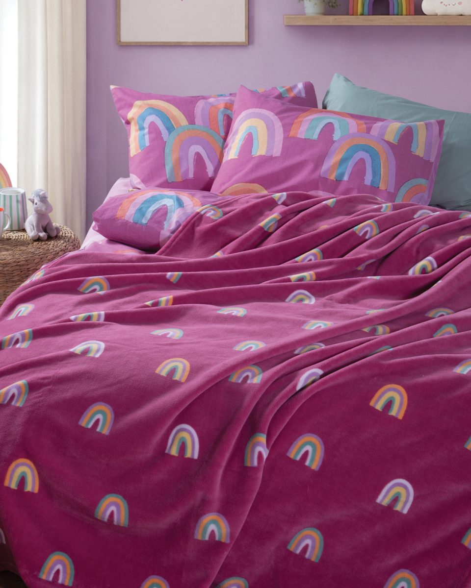 Παιδική Fleece Κουβέρτα Μονή 160x220 Nef-Nef Homeware Rainbow Mood Fuchsia